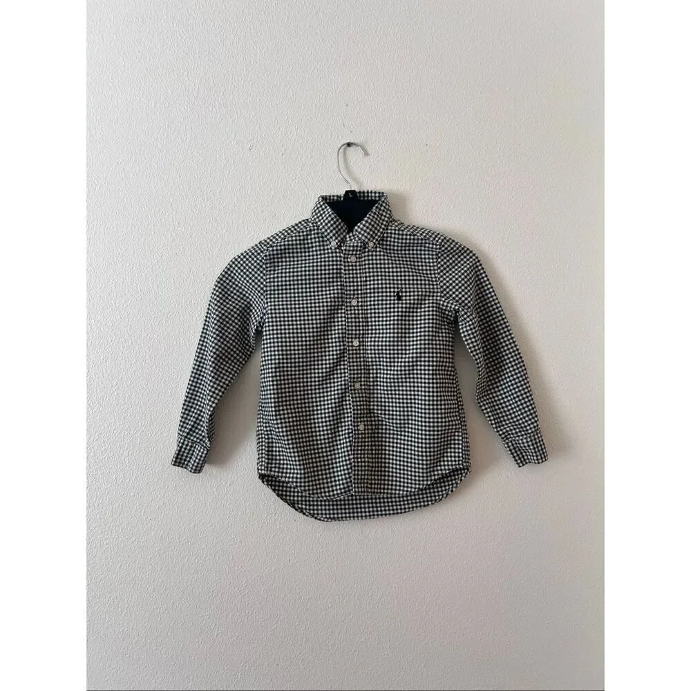 Ralph Lauren Boys Green Buffalo Checkered Button Down Shirt, Size 6